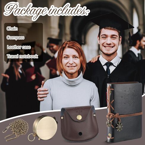 Kanayu 2 Pcs Compass Graduation Gift Thoreau's Go Confidently Quote Engraved Compass with Stamped Leather Case and Leather Journal Notebookfor Graduation Christian Gifts in Saudi Arabia