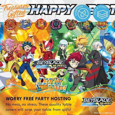Treasures Gifted Officially Licensed Beyblade Burst Party Supplies - Beyblade Tablecloth - Pack of 2 - Beyblade Table Cover 54in x 108 in - Beyblade Birthday Party Supplies - Beyblade Party Supplies in Saudi Arabia