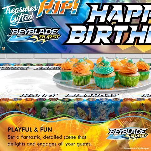 Treasures Gifted Officially Licensed Beyblade Burst Party Supplies - Beyblade Tablecloth - Pack of 2 - Beyblade Table Cover 54in x 108 in - Beyblade Birthday Party Supplies - Beyblade Party Supplies in Saudi Arabia
