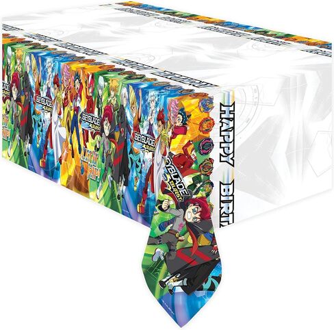 Treasures Gifted Officially Licensed Beyblade Burst Party Supplies - Beyblade Tablecloth - Pack of 2 - Beyblade Table Cover 54in x 108 in - Beyblade Birthday Party Supplies - Beyblade Party Supplies in Saudi Arabia