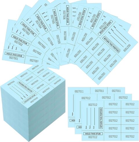 Kosiz 600 Sheet Raffle Ticket Sheet with 10 Bid Numbers Chinese Auction Ticket Unduplicated Basket Raffle Ticket Sheet for Silent Auction Classroom Church Fundraiser Event, 3.3 x 4.5 Inch(Blue) in Saudi Arabia