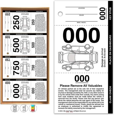 Rio Salto 3 Part Valet Parking Tickets Perforated Cardstock Place on Dashboard Claim Check Key Stub Ticket for Car Temporary Parking Tags Bulk 000-999 Thick 3.85" x 5.5" (1000, 3-Part White) in Saudi Arabia