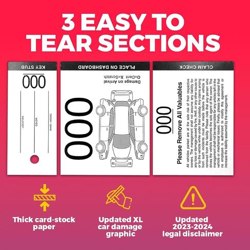 Rio Salto 3 Part Valet Parking Tickets Perforated Cardstock Place on Dashboard Claim Check Key Stub Ticket for Car Temporary Parking Tags Bulk 000-999 Thick 3.85" x 5.5" (1000, 3-Part White) in Saudi Arabia