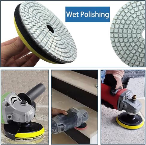Wet Diamond Polishing Pads Set 10pcs,BeQell 4 Inch Polishing Kit for Granite Stone Quartz Marble Floor Grinder or Polisher, 50#-6000# Grit Pads with Hook & Loop Backing Holder Pads for Wet Polisher in Kuwait