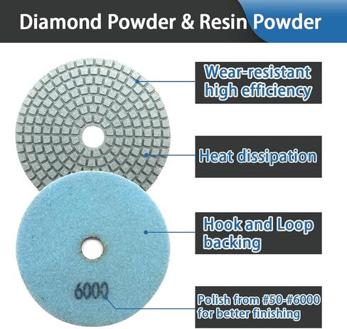 Wet Diamond Polishing Pads Set 10pcs,BeQell 4 Inch Polishing Kit for Granite Stone Quartz Marble Floor Grinder or Polisher, 50#-6000# Grit Pads with Hook & Loop Backing Holder Pads for Wet Polisher in Kuwait