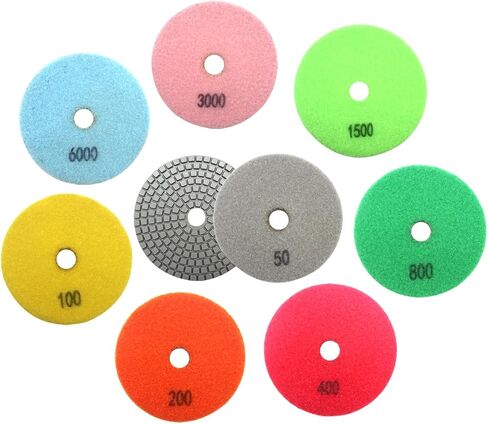 Wet Diamond Polishing Pads Set 10pcs,BeQell 4 Inch Polishing Kit for Granite Stone Quartz Marble Floor Grinder or Polisher, 50#-6000# Grit Pads with Hook & Loop Backing Holder Pads for Wet Polisher in Kuwait