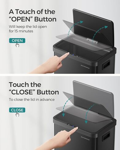 SONGMICS Motion Sensor Trash Can, 18-Gallon (68L) Automatic Kitchen Garbage Can with Stay-Open Lid, Soft Close, Stainless Steel, 15 Trash Bags Included, Ink Black ULTB630B68 in Saudi Arabia