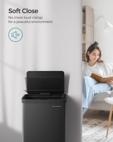 SONGMICS Motion Sensor Trash Can, 18-Gallon (68L) Automatic Kitchen Garbage Can with Stay-Open Lid, Soft Close, Stainless Steel, 15 Trash Bags Included, Ink Black ULTB630B68 in Saudi Arabia