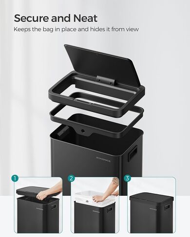 SONGMICS Motion Sensor Trash Can, 18-Gallon (68L) Automatic Kitchen Garbage Can with Stay-Open Lid, Soft Close, Stainless Steel, 15 Trash Bags Included, Ink Black ULTB630B68 in Saudi Arabia