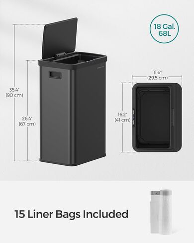 SONGMICS Motion Sensor Trash Can, 18-Gallon (68L) Automatic Kitchen Garbage Can with Stay-Open Lid, Soft Close, Stainless Steel, 15 Trash Bags Included, Ink Black ULTB630B68 in Saudi Arabia