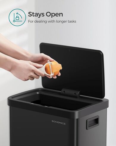SONGMICS Motion Sensor Trash Can, 18-Gallon (68L) Automatic Kitchen Garbage Can with Stay-Open Lid, Soft Close, Stainless Steel, 15 Trash Bags Included, Ink Black ULTB630B68 in Saudi Arabia