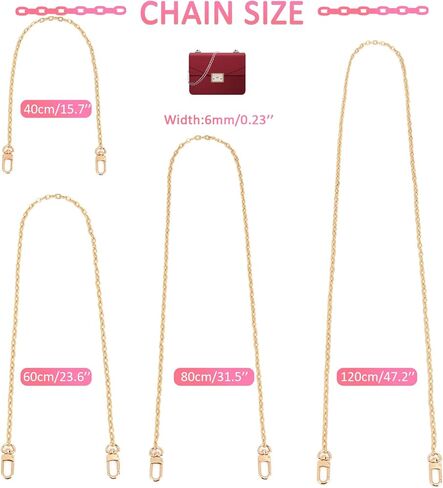 4 قطع من MELORDY سلسلة محفظة مسطحة بديلة من الحديد لحزام الكتف وحزام الجسم مع أبازيم معدنية، 15.7/23.6/31.5/47.2 بوصة (ذهبي) in Kuwait