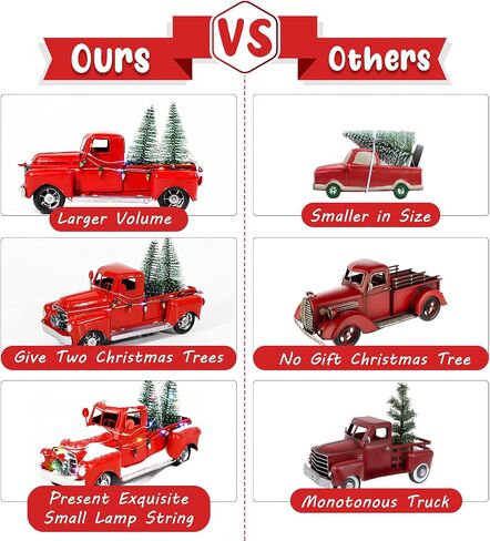 AerWo Red Christmas Truck, Little Red Truck Christmas Decor with 2 Mini Christmas Trees and LED String Lights, Red Metal Pickup Truck Car Model for Christmas Decorations Table Top Decor in Saudi Arabia