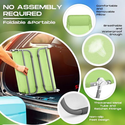 Beeveer 4 Pack Folding Chaise Lounge Chairs Sunbathing Tanning Chair Beach Lounge Chairs, 5 Level Adjustable Backrest Removable Pillow Waterproof Breathable Mesh Pool Chair for Patio Lawn Yard(Green) in Saudi Arabia