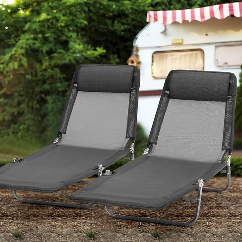 Beeveer 4 Pack Folding Chaise Lounge Chairs Sunbathing Tanning Chair Beach Lounge Chairs, 5 Level Adjustable Backrest Removable Pillow Waterproof Breathable Mesh Pool Chair for Patio Lawn Yard(Green) in Saudi Arabia