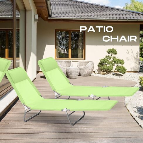 Beeveer 4 Pack Folding Chaise Lounge Chairs Sunbathing Tanning Chair Beach Lounge Chairs, 5 Level Adjustable Backrest Removable Pillow Waterproof Breathable Mesh Pool Chair for Patio Lawn Yard(Green) in Saudi Arabia