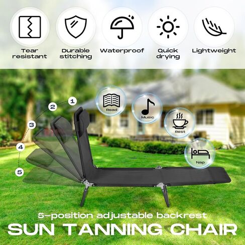 Beeveer 4 Pack Folding Chaise Lounge Chairs Sunbathing Tanning Chair Beach Lounge Chairs, 5 Level Adjustable Backrest Removable Pillow Waterproof Breathable Mesh Pool Chair for Patio Lawn Yard(Green) in Saudi Arabia