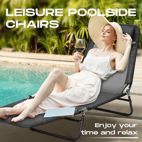 Beeveer 4 Pack Folding Chaise Lounge Chairs Sunbathing Tanning Chair Beach Lounge Chairs, 5 Level Adjustable Backrest Removable Pillow Waterproof Breathable Mesh Pool Chair for Patio Lawn Yard(Green) in Saudi Arabia
