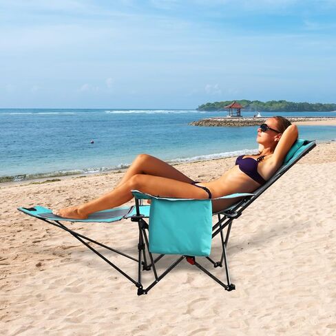 كرسي تخييم قابل للاستلقاء من POEPORE بأربعة أوضاع مع مسند للقدمين مريح للبالغين 265 رطلًا قابل للطي كرسي شاطئ شبكي مع حقيبة تبريد وحامل أكواب للفناء الخارجي in Kuwait
