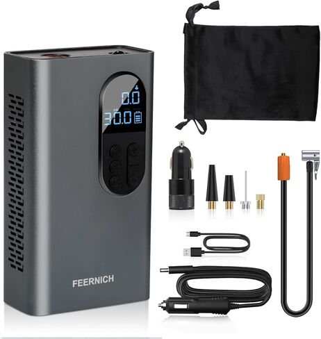 منفاخ إطارات من فيرنيش، ضاغط هواء محمول، ملحقات السيارة، مقياس ضغط الإطارات (150 رطل لكل بوصة مربعة، 2X أسرع) مع شاشة عرض، مضخة دراجة، مضخة هواء المطاطية، مناسب للسيارات والدراجة والكرة والدراجات النارية in Kuwait