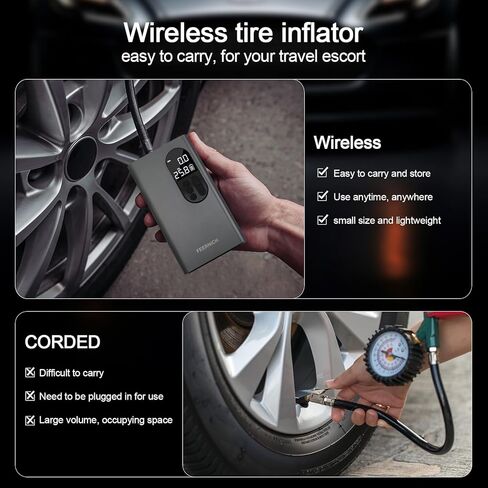 منفاخ إطارات من فيرنيش، ضاغط هواء محمول، ملحقات السيارة، مقياس ضغط الإطارات (150 رطل لكل بوصة مربعة، 2X أسرع) مع شاشة عرض، مضخة دراجة، مضخة هواء المطاطية، مناسب للسيارات والدراجة والكرة والدراجات النارية in Kuwait