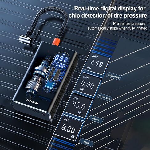 منفاخ إطارات من فيرنيش، ضاغط هواء محمول، ملحقات السيارة، مقياس ضغط الإطارات (150 رطل لكل بوصة مربعة، 2X أسرع) مع شاشة عرض، مضخة دراجة، مضخة هواء المطاطية، مناسب للسيارات والدراجة والكرة والدراجات النارية in Kuwait