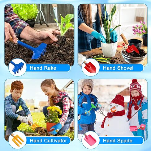 32 Pcs Mini Colorful Metal Garden Tool Set Hand Shovel and Kids Gardening Gloves Set Includes 24 Pcs Shovel Rake Fork with Wooden Handle and 8 Pairs Latex Gloves for Kids Beach Outdoor Birthday Gift in Saudi Arabia