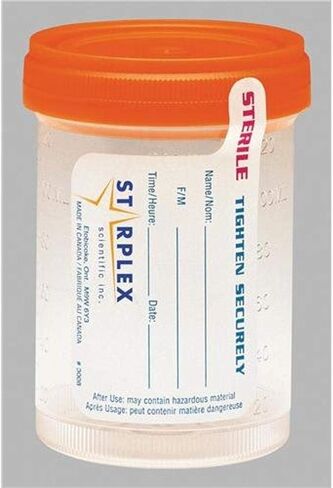 حاوية عينات Starplex Scientific Leakbuster B1202-1O مع غطاء برتقالي على شكل حلقة O، معقمة، شفافة، سعة 120 مل (علبة بها 300) in Kuwait