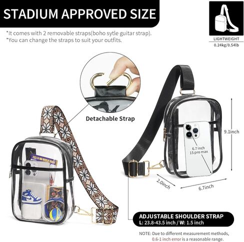 QOECI Clear Bag for Stadium Events Clear Sling Bag Backpack Clear Fanny Pack Stadium Approved Clear Crossbody Purses Transparent Chest Bag for Women Men with 2 Adjustable Removable Straps in Saudi Arabia