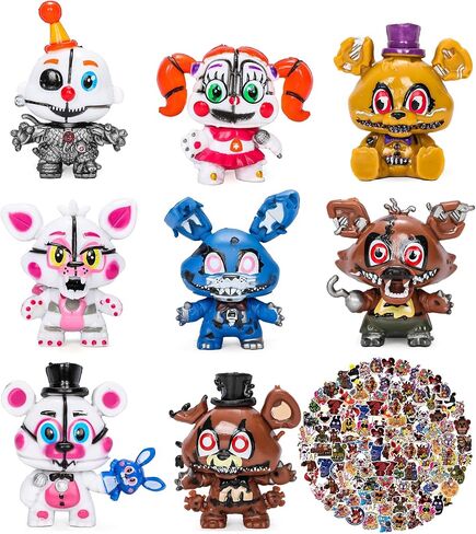 Five Night Game Figurines Toys - 8PCS Cute 5 Nights Figures Toys with 50PCS Sticker Inspired by The Game Five Night Figures - Ornaments for Birthday Party Cake Decorating Supplies in Saudi Arabia