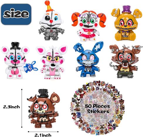 Five Night Game Figurines Toys - 8PCS Cute 5 Nights Figures Toys with 50PCS Sticker Inspired by The Game Five Night Figures - Ornaments for Birthday Party Cake Decorating Supplies in Saudi Arabia