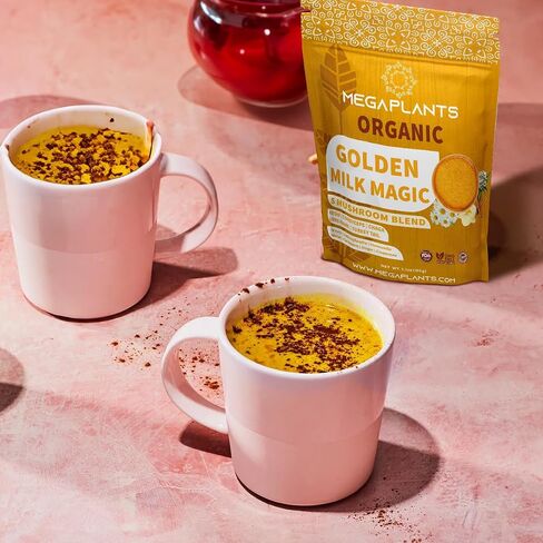 MegaPlants Golden Milk Magic (50 Servings) | Superfood 5 Mushroom Blend for Sleep, Relaxation, Relief | Turmeric, Ashwaghanda, Valerian, Chamomile + 5 Mushroom Blend | Smoothie, Hot Beverage in Saudi Arabia