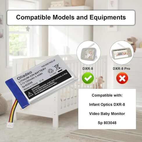 oliadeo Replacement for Infant Optics DXR-8 Battery: Fits Video Baby Monitor, Sp 803048 Rechargeable Lithium Ion Battery 3.7V in Saudi Arabia