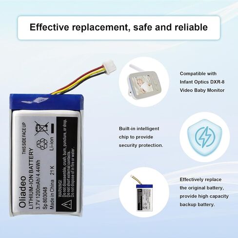 oliadeo Replacement for Infant Optics DXR-8 Battery: Fits Video Baby Monitor, Sp 803048 Rechargeable Lithium Ion Battery 3.7V in Saudi Arabia