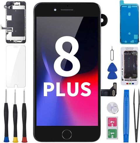BESJMYT for iPhone 8 Plus Screen Replacement 5.5" Black with Home Button Repair Kit, 3D Touch LCD Display Digitizer Full Assembly with Glass Front Camera Speaker Sensor, Fix Tools A1864 A1897 A1898 in Saudi Arabia