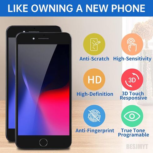 BESJMYT for iPhone 8 Plus Screen Replacement 5.5" Black with Home Button Repair Kit, 3D Touch LCD Display Digitizer Full Assembly with Glass Front Camera Speaker Sensor, Fix Tools A1864 A1897 A1898 in Saudi Arabia