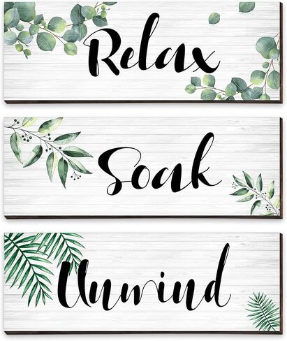 Blulu 3 Pieces Green Bathroom Wall Decor Relax Soak Unwind Bathroom Wall Sign Botanical Green Bathroom Wooden Hanging Wall Art Decor for Farmhouse Home Bathroom (11 x 3.9 x 0.2 Inch) in Saudi Arabia