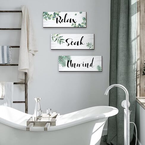 Blulu 3 Pieces Green Bathroom Wall Decor Relax Soak Unwind Bathroom Wall Sign Botanical Green Bathroom Wooden Hanging Wall Art Decor for Farmhouse Home Bathroom (11 x 3.9 x 0.2 Inch) in Saudi Arabia