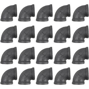 20 Pack 3/4 Inch 90 Degree Black Elbow Threaded Pipe Fittings, Cast Pipe Fittings for DIY Furniture Decorative, Steampunk Industrial Vintage Style. in Saudi Arabia