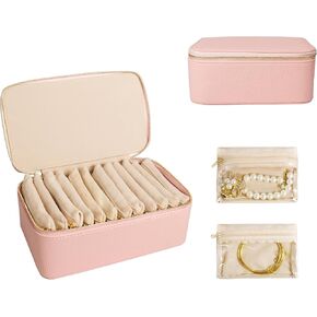 Travel Jewelry Case, Small Travel Jewelry Box with 6 Velvet Jewelry Bag Mini Pouch, Portable Travel Jewelry Organizer for Rings Earrings Necklaces, Beauty Gifts for Women Girls (Beige) in Saudi Arabia