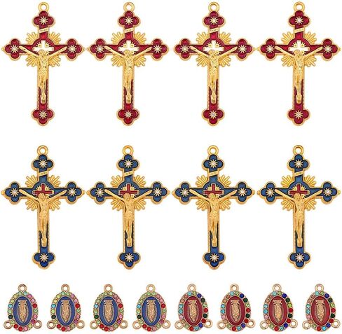 SUNNYCLUE 1 Box 20pcs 4 styles Easter Rosary Charm Bulk Rosary Cross Charms Black Orange Antique Gold Vintage Mexican Crucifix Crosses Pendants for Jewelry Making Women Men Adults Diy Crafts in Saudi Arabia