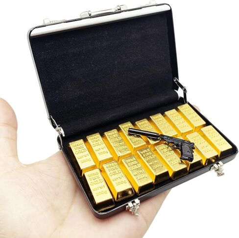 18pcs Miniature Golden Briefcase Set - 16 Fake Gold Bars and 1 Mini Suitcase for 1:6 Mini Dollhouse Micro Scene Themed Party Decoration in Saudi Arabia