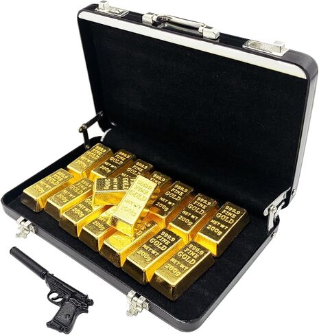 18pcs Miniature Golden Briefcase Set - 16 Fake Gold Bars and 1 Mini Suitcase for 1:6 Mini Dollhouse Micro Scene Themed Party Decoration in Saudi Arabia