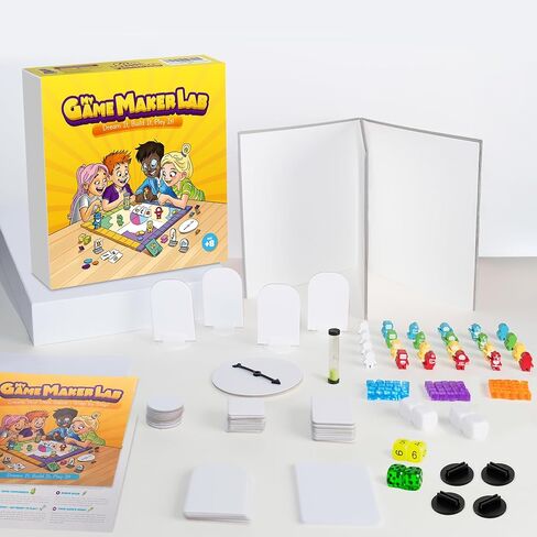 Blank Board Game Kit for Kids & Families – Make Your Own Game with 180+ Pieces: Double-Sided Blank Game Board, Blank Cards, Dice, Wooden Tokens, Spinner | DIY Board Game Kit for Learning & Play in Saudi Arabia