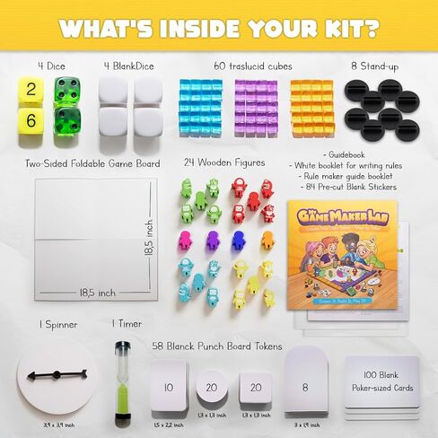 Blank Board Game Kit for Kids & Families – Make Your Own Game with 180+ Pieces: Double-Sided Blank Game Board, Blank Cards, Dice, Wooden Tokens, Spinner | DIY Board Game Kit for Learning & Play in Saudi Arabia