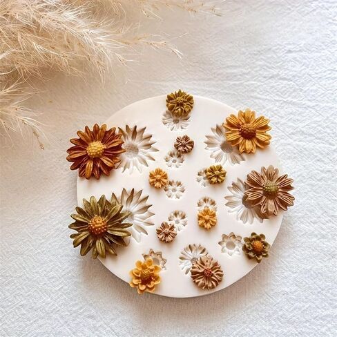 1PC Flower Silicone Mold for Polymer Clay Crafts with Detailed Floral Cavities for DIY Earrings, Pendants, Charms, Gray in Saudi Arabia