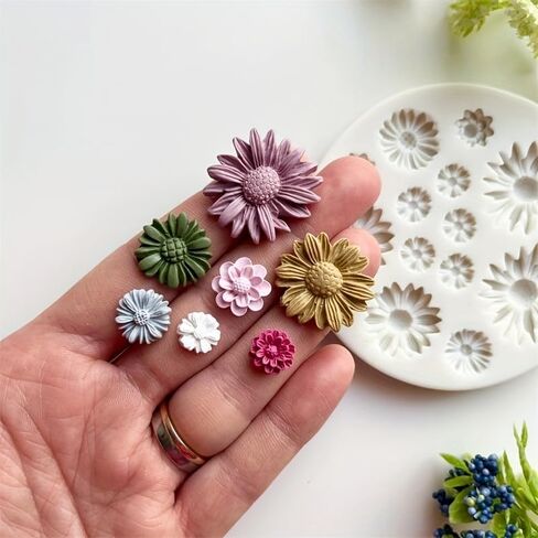 1PC Flower Silicone Mold for Polymer Clay Crafts with Detailed Floral Cavities for DIY Earrings, Pendants, Charms, Gray in Saudi Arabia