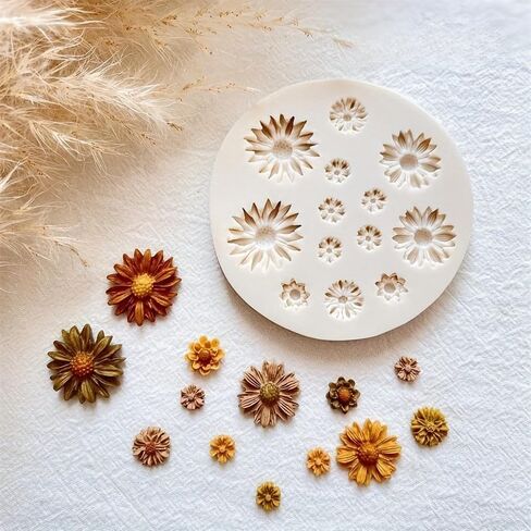1PC Flower Silicone Mold for Polymer Clay Crafts with Detailed Floral Cavities for DIY Earrings, Pendants, Charms, Gray in Saudi Arabia