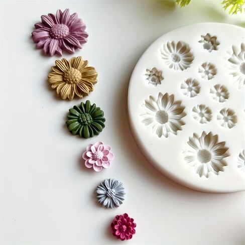 1PC Flower Silicone Mold for Polymer Clay Crafts with Detailed Floral Cavities for DIY Earrings, Pendants, Charms, Gray in Saudi Arabia