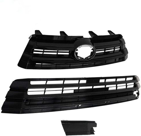 Front Upper&Lower Gloss Black Grill Grille for 2017 2018 2019 Toyota Highlander in Kuwait